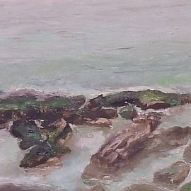 Maria Teresa Fernandes: 'Pitangueiras Corner', 1981 Oil Painting, Seascape. Artist Description: to capture everchanging waves is a patient job  ( canvas on a hardboard ) ...