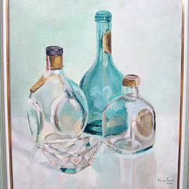Maria Teresa Fernandes: 'S Bernardo do Campo Council', 1971 Oil Painting, Optical. Artist Description: bottle behind glass gives excelent refraction studies but are very difficult on a very clear background ( this painting won a Silver Medal plus Acquisition Award at S Bernardon do Campo City Council )...