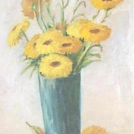 Maria Teresa Fernandes: 'Yellow flowers', 1967 Oil Painting, Floral. Artist Description: colourful and bright as you feel when you paint...
