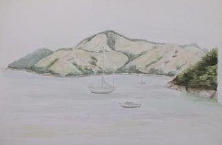 Maria Teresa Fernandes: 'a safe bay', 1970 Watercolor, Sailing. a soothing scenery...