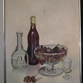 Maria Teresa Fernandes: 'grapes and red wine', 1980 Oil Painting, Food. Artist Description: have to know how to work with subtle reds and not shocking ones, but beeing more artistic...