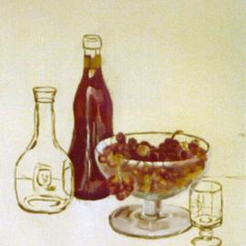 Maria Teresa Fernandes: 'grapes and red wine making of', 1980 Oil Painting, Food. Artist Description: first stage at studio ...