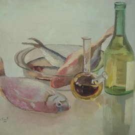 Maria Teresa Fernandes: 'mb furniture design collection', 1981 Oil Painting, Food. Artist Description:  reflections and refractions in the same painting, means lots of work ...