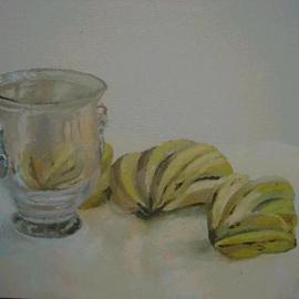 Maria Teresa Fernandes: 'mbdesign  collection', 1995 Oil Painting, Food. Artist Description:  different elements : glass and bananas ...