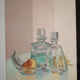 Maria Teresa Fernandes: 'pear with glass', 1975 Oil Painting, Food. Artist Description:  thick glass has world of possibilitiesand effort ( this painting won an Honoured Mention at ABD- ABI Press Association ) ...