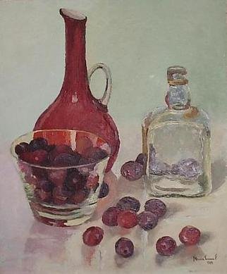 Maria Teresa Fernandes: 'reds thru glass', 1971 Oil Painting, Food.  always a softned red, never darken pigments if you want a real 