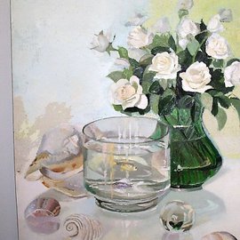 Maria Teresa Fernandes: 'roses and aquarium', 1981 Oil Painting, Animals. Artist Description:  sea memories of good moments ( this painting won Small Silver Medal at SBBA UNAP Santos Dumont ) ...