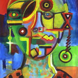 Eric Henty: 'Future Man 1', 2012 Acrylic Painting, Abstract Figurative. Artist Description:  This colorful painting started with a drawing of Chuck Close, and it became more abstract as it developed.       ...