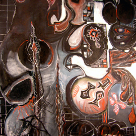 Eric Henty: 'Iraq War After Guernica', 2005 Oil Painting, Abstract Figurative. Artist Description:  I painted this artwork during the Iraq War, which was a very controversial war and difficult time for our country. The horrors and atrocities of war were witnessed by the world again, with many innocent people dying. The painting recalls some of the same symbols used in Guernica, ...