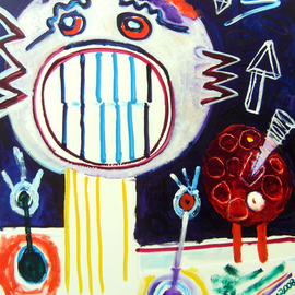 Eric Henty: 'Run for Your Life', 2008 Acrylic Painting, Abstract Figurative. Artist Description:  A fun painting depicting the sighting of aliens. A very colorful and energetic conversation piece.  ...