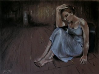 Erin Emily Robinson: 'Unavowed', 2007 Pastel, Figurative.  This is the first painting in a series of barn paintings. This friend has her little hideout up in a barn loft, it's been her safe place to think since she was a child. I think the old barn has so much charm but is also a spooky atmosphere...