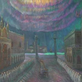 Edward Tabachnik: 'Aurora Borealis at St Mark Square', 2006 Oil Painting, Music. Artist Description:  Aurora Borealis at St. Mark Square.Changing of Magnetic Field.New style: Romantic Expressionism.Series: Ancient Musical Instruments.Series: Venice. ...
