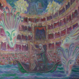Edward Tabachnik: 'Castrati Farinelli playing Harp', 2005 Oil Painting, Theater. Artist Description:  New style: Romantic Expressionism.Series: Theater.Series: Ancient Musical Instruments.The Famous counter tenor in the middle ages Farinelli. ...