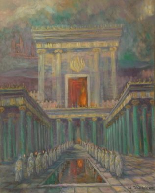 Edward Tabachnik: 'Herod Temple in Jerusalem', 2001 Oil Painting, Religious. New style: Romantic Expressionism.Series: Jewish Mystery.The Second Temple. Recreated by The Artist.   ...