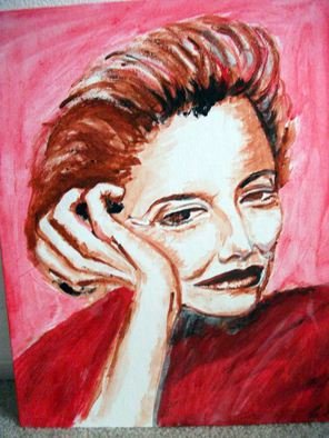 Ina Jinapaia: 'No Small Talk', 2014 Acrylic Painting, Portrait.    A woman on red background  ...