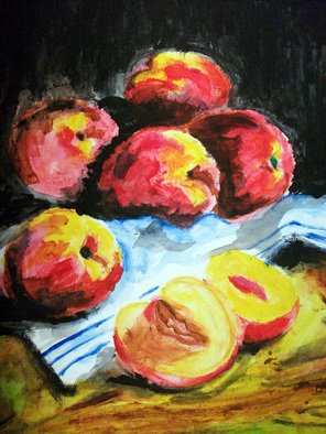 Ina Jinapaia: 'Still Life with Peaches', 2014 Acrylic Painting, Portrait.      Still life with peaches on tablecloth       ...