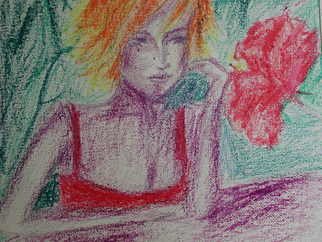 Ina Jinapaia: 'Woman with Hibiscus 69 USD', 2009 Pastel, Undecided.   pastel on canvas panes. diptych.signed.  ...
