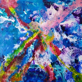 Eyad Sliman: 'a volcano in the ocean', 2019 Acrylic Painting, Abstract Figurative. Artist Description: Colorful painting with liquid acrylic technique, like a bomb of colours, new style...