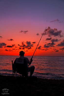 Falcon None: 'Fisherman', 2008 Color Photograph, Landscape.  Fishing at dawn, Tybee Beach ...