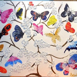 Colorful butterflies and cherry blossom By Fatula Waluyo