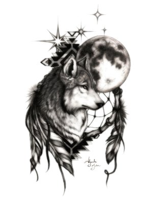 Alejandro Jake: 'Wolf with Dream Catcher', 2016 Digital Print, Animals.  Wolf with Dream Catcher done in Graphite on Card Stock and rendered in Photoshop ...