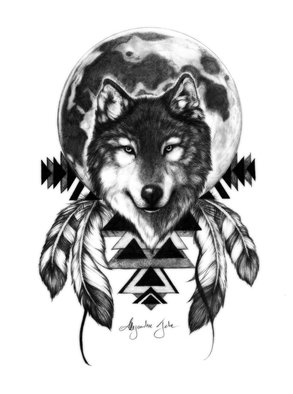 Alejandro Jake: 'Wolf with Full Moon', 2016 Digital Print, Animals.  Wolf with Full Moon ...