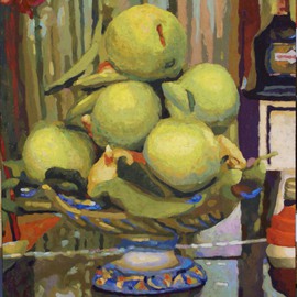 Felipe San Pedro: 'Fruits ', 2014 Oil Painting, Other. Artist Description:  fruits on a desk    ...
