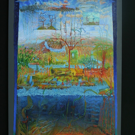 Stephen Fessler: 'Our House', 2011 Oil Painting, Mythology. Artist Description:     A brightly- colored acrylic and oil painting, a landscape seen as an architectural drawing, the universe as a house.  ...