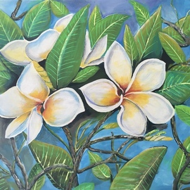 Maria Karlosak: 'plumeria tree blossom', 2019 Acrylic Painting, Botanical. Artist Description: This original handmade acrylic painting is on 16  x 20  gallery wrapped canvas. Plumerias are in tropical areas Pacific island, Carabien and SoultAmerika. Plumeria blossom have a different colors and the r have a amazing sweet smell...