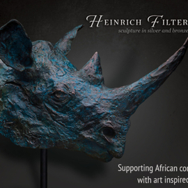 Heinrich Filter Artwork Black Rhino bust in bronze, 2015 Bronze Sculpture, Wildlife