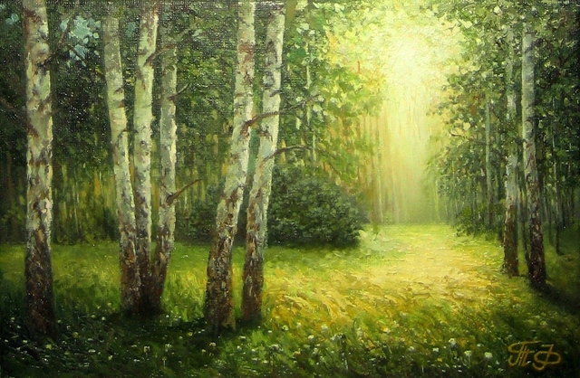 Artist Tatiana Fruleva. 'Birch Grove' Artwork Image, Created in 2014, Original Painting Oil. #art #artist