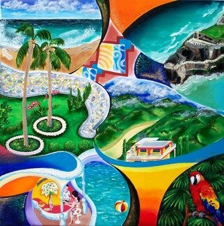 Galina Victoria: 'themes of san juan pr', 2009 Acrylic Painting, Beach. This painting is presented on 24 x 24  stretched canvas, and it is a creative fusion of San Juan and Puerto Rico impressions, enriched by time and everlasting progress in one s perception of the World.  ...