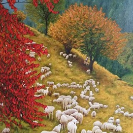 Gala Melnyk: 'carpathian sheep', 2019 Oil Painting, Landscape. Artist Description: Carpathian sheep. What could be more beautiful  Written from life in two sessions. ...