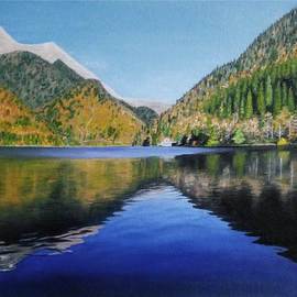 Gala Melnyk: 'lake ritsa', 2018 Oil Painting, Landscape. Artist Description: Lake Ritsa.The still life was painted from nature in the mountainous surroundings. ...