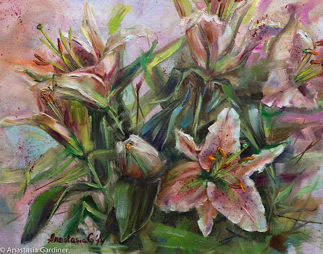 Artist Anastasia Gardiner. 'Lilies' Artwork Image, Created in 2014, Original Painting Oil. #art #artist