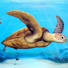 Gary Boswell: 'sea turtles over reef', 2019 Acrylic Painting, Sea Life. Artist Description: Sea Turtles over Reef inspired by diving off the Florida coast. ...