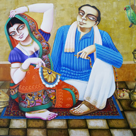 Gautam Mukherjee: 'babu bibi', 2021 Acrylic Painting, Figurative. Artist Description: Calcutta old culture for hasband and wife...