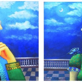 Gautam Mukherjee: 'couple 5', 2023 Acrylic Painting, Figurative. Artist Description: This painting is separate diptych...