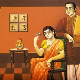 Gautam Mukherjee: 'happy couple', 2023 Acrylic Painting, Figurative. Artist Description: This is true love and happy couple just like made for each other...