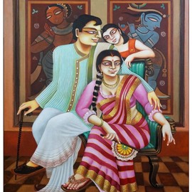 Gautam Mukherjee: 'happy family', 2019 Acrylic Painting, Figurative. Artist Description: indianart contemporaryart modernart jaminiroy artforsale...