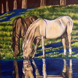 Gerardo Bolanos: 'bareback beauties', 2019 Oil Painting, Farm. Artist Description: I love painting horses and their reflections in the water. ...