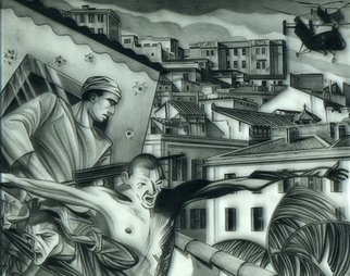 Geo Sipp: 'Choppers Over Algiers', 2011 Other Drawing, Military.  Choppers Over Algiers is a drawing on grained glass, illustrating a scene from a graphic novel about the French- Algerian War, entitled Wolves in the City, which I am currently illustrating.           ...