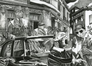 Geo Sipp: 'DeGaulle in Algiers', 2011 Other Printmaking, Military.  DeGaulle in Algiers is a drawing on drafting film, illustrating a scene from a graphic novel about the French- Algerian War, entitled Wolves in the City, which I am currently illustrating.         ...