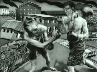 Geo Sipp: 'Fight Night in Algiers', 2012 Other Drawing, Sports.  Fight Night in Algiers is a drawing on grained glass, illustrating a scene from a graphic novel about the French- Algerian War, entitled Wolves in the City, which I am currently illustrating.     ...