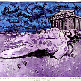 Jerry  Di Falco Artwork ANCIENT TEMPLE WITH SCULPTURE BY IGOR MITORAJ, 2015 Etching, Surrealism