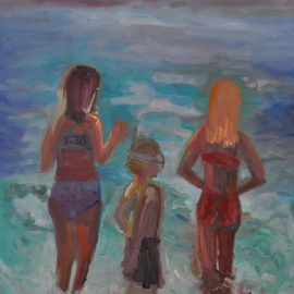 Gillian Bedford: 'Ruby and Friends', 2013 Oil Painting, Figurative. Artist Description:  beach family figurative water sand peace ocean light summer  ...