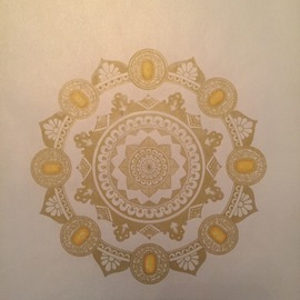 Rabina Byanjankar Shakya: 'heavenly jewel', 2017 Other Painting, Buddhism. Artist Description: The mandala is made with gold gel pen on white glittery metallic paper. The paper size is A4. Frame is not included in the price. White is often considered a pure and heavenly. The mandala has been inspired by the several depiction of heaven as per Buddhist and ...