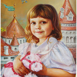 Pavel Golik: 'Portrait of baby girl', 2007 Oil Painting, Portrait. Artist Description:    greek landscape, cityscape,portrait of a girl, oil portrait   ,  ...