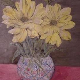 Ghassan Rached: 'Crystal Vase', 2000 Oil Painting, Floral. Artist Description: Yellow flowers in a crystal vase, is one of a series of flower vases painted in Oil by Ghassan Rached...