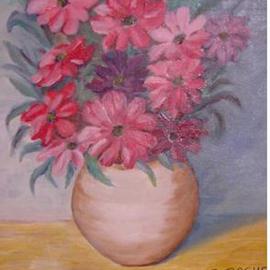 Ghassan Rached: 'Vase 5', 2000 Oil Painting, Floral. 